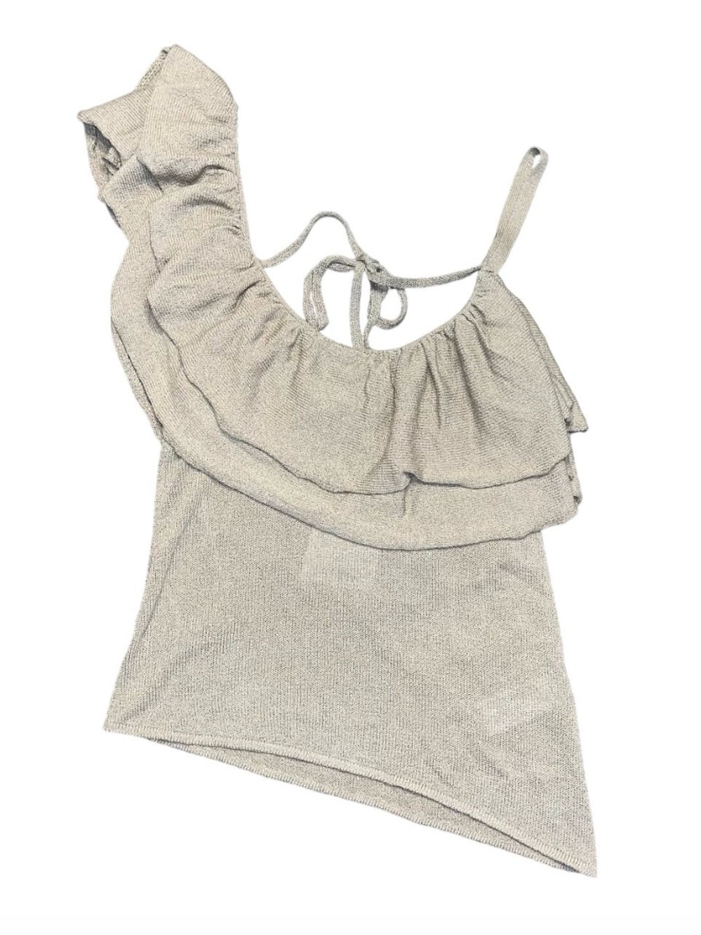 Zara Olive Green Knit Asymmetrical Ruffle Blouse Top NWT Small Tie Back